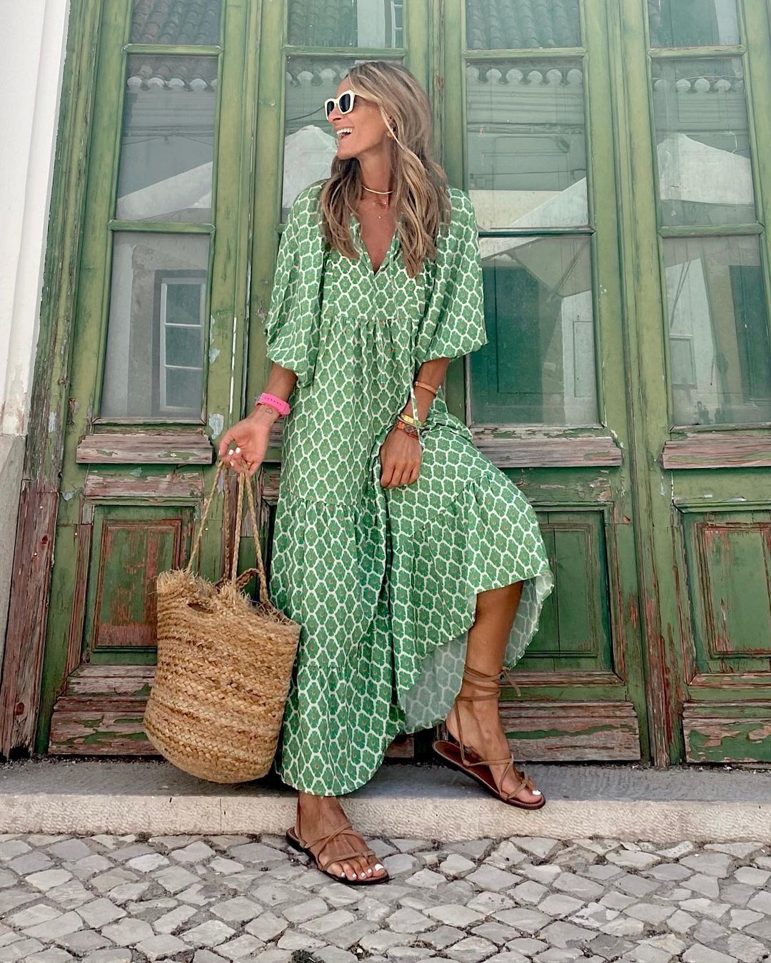 Vivara | Boho Maxi Jurk met Grafische Print en Luchtige V-Hals