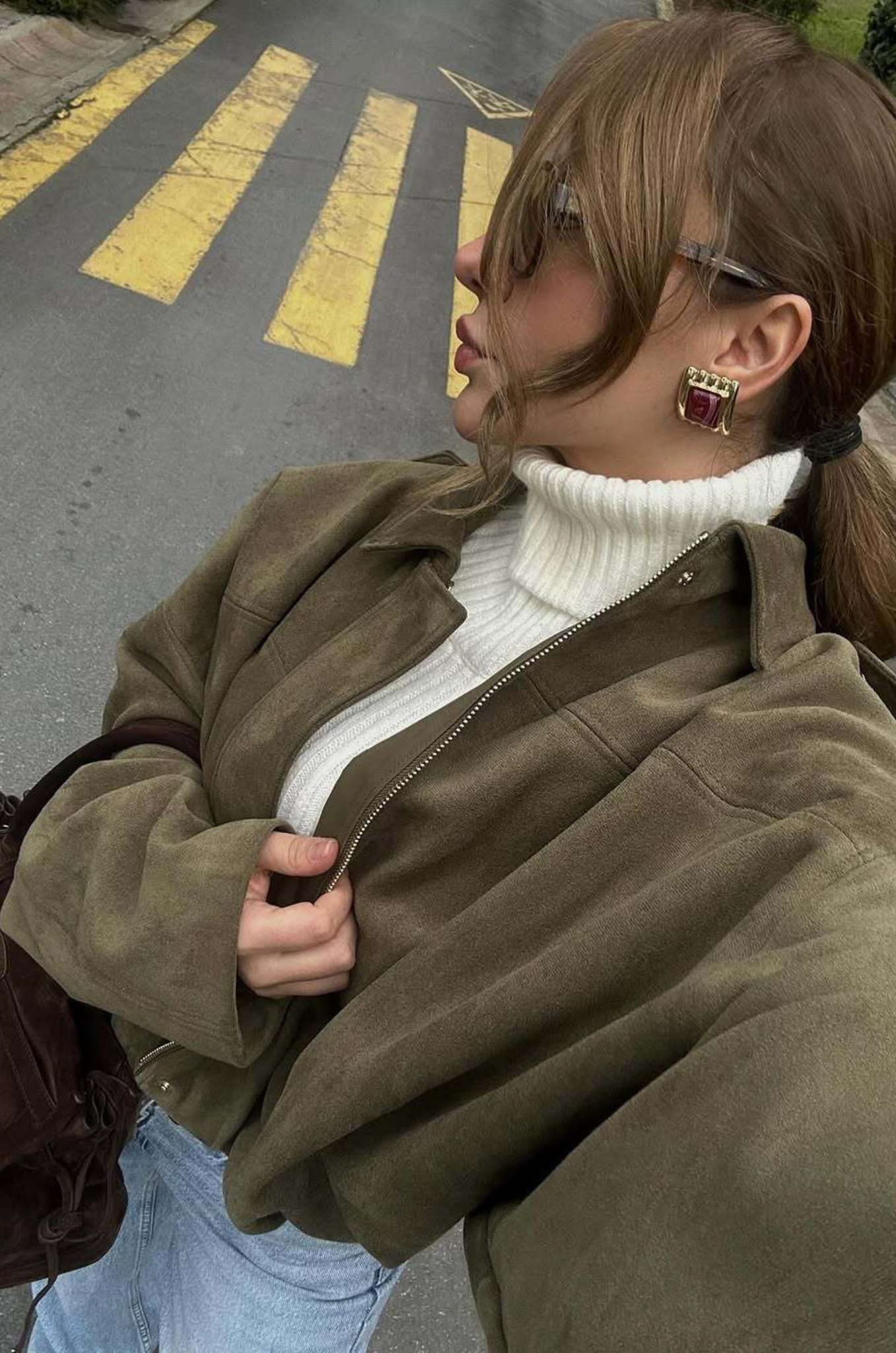 Rey | Oversized Cropped Jas Dames | Olijfgroen | Suède-Look | Streetwear & Casual | Lente & Herfst Overgangsjas