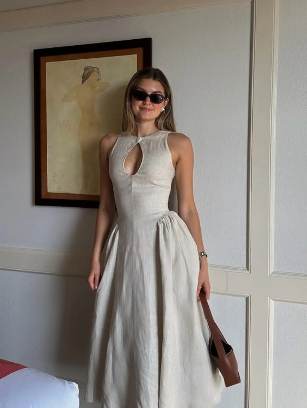 Liora | Linnen Maxi-Jurk Dames | Luchtige Zomerjurk | Mouwloos | Keyhole Hals | A-Lijn | Elegant & Minimalistisch