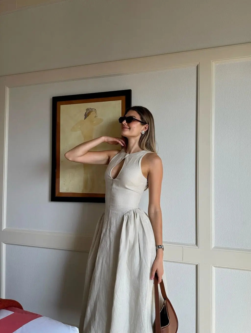 Liora | Linnen Maxi-Jurk Dames | Luchtige Zomerjurk | Mouwloos | Keyhole Hals | A-Lijn | Elegant & Minimalistisch