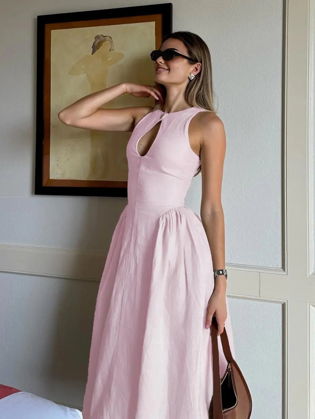 Liora | Linnen Maxi-Jurk Dames | Luchtige Zomerjurk | Mouwloos | Keyhole Hals | A-Lijn | Elegant & Minimalistisch