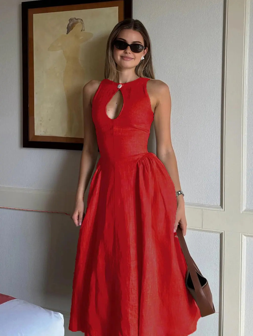 Liora | Linnen Maxi-Jurk Dames | Luchtige Zomerjurk | Mouwloos | Keyhole Hals | A-Lijn | Elegant & Minimalistisch