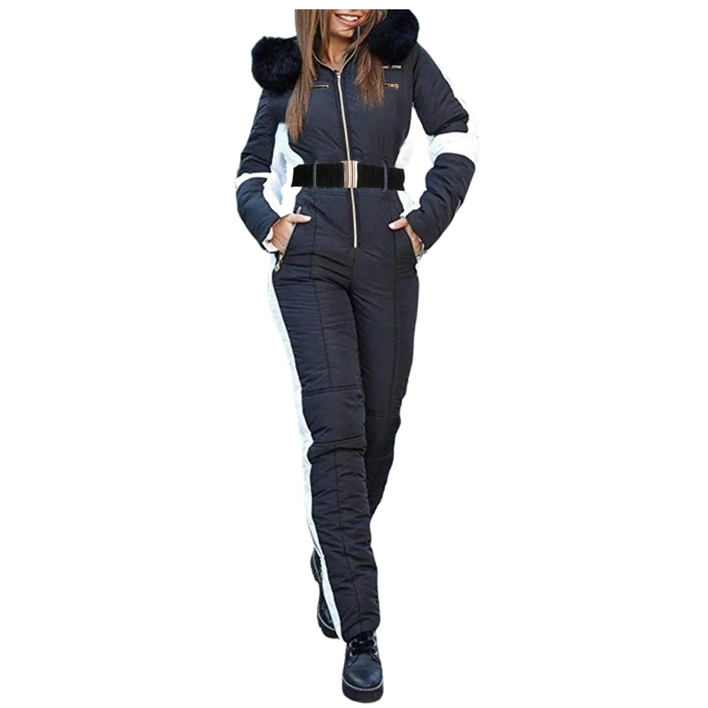 Avaleya™ | Dames Gewatteerde Ski Jumpsuit met Bontkraag | Warm, Waterafstotend en Stijlvol voor Wintersport