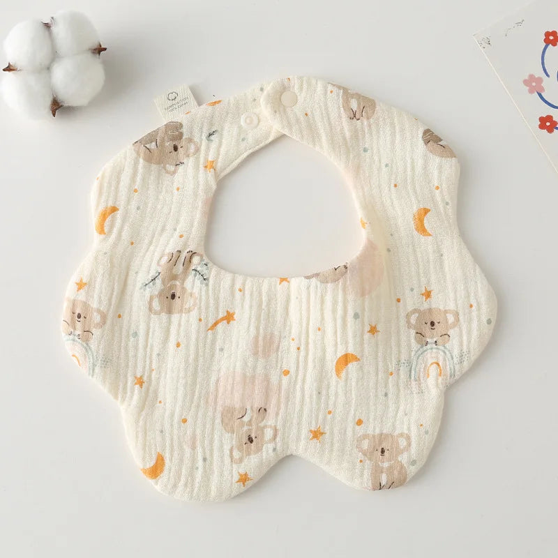 Elodie™ | Baby Slabbetjes Katoen met Bloemvorm en Speelse Print | Hydrofiel, Zacht & Stijlvol Kraamcadeau