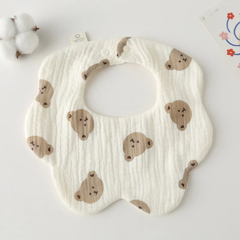 Elodie™ | Baby Slabbetjes Katoen met Bloemvorm en Speelse Print | Hydrofiel, Zacht & Stijlvol Kraamcadeau