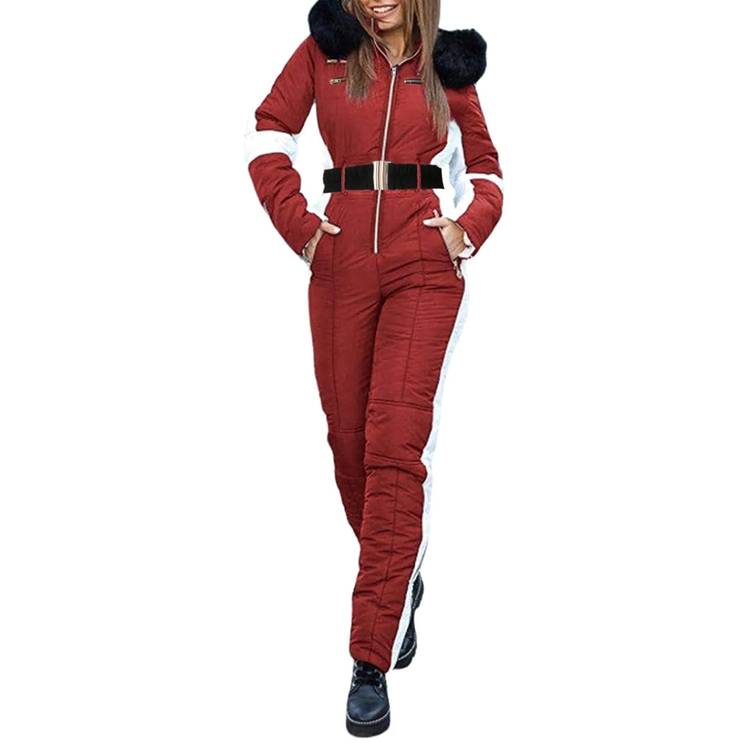 Avaleya™ | Dames Gewatteerde Ski Jumpsuit met Bontkraag | Warm, Waterafstotend en Stijlvol voor Wintersport