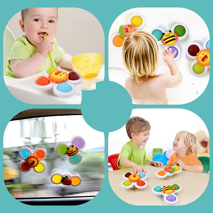SensuSpin™ | Fidget Spinner Zuignap Speelgoed voor Baby’s | Educatief Sensorisch Speelgoed met Dierendesign voor Raam, Bad en Auto