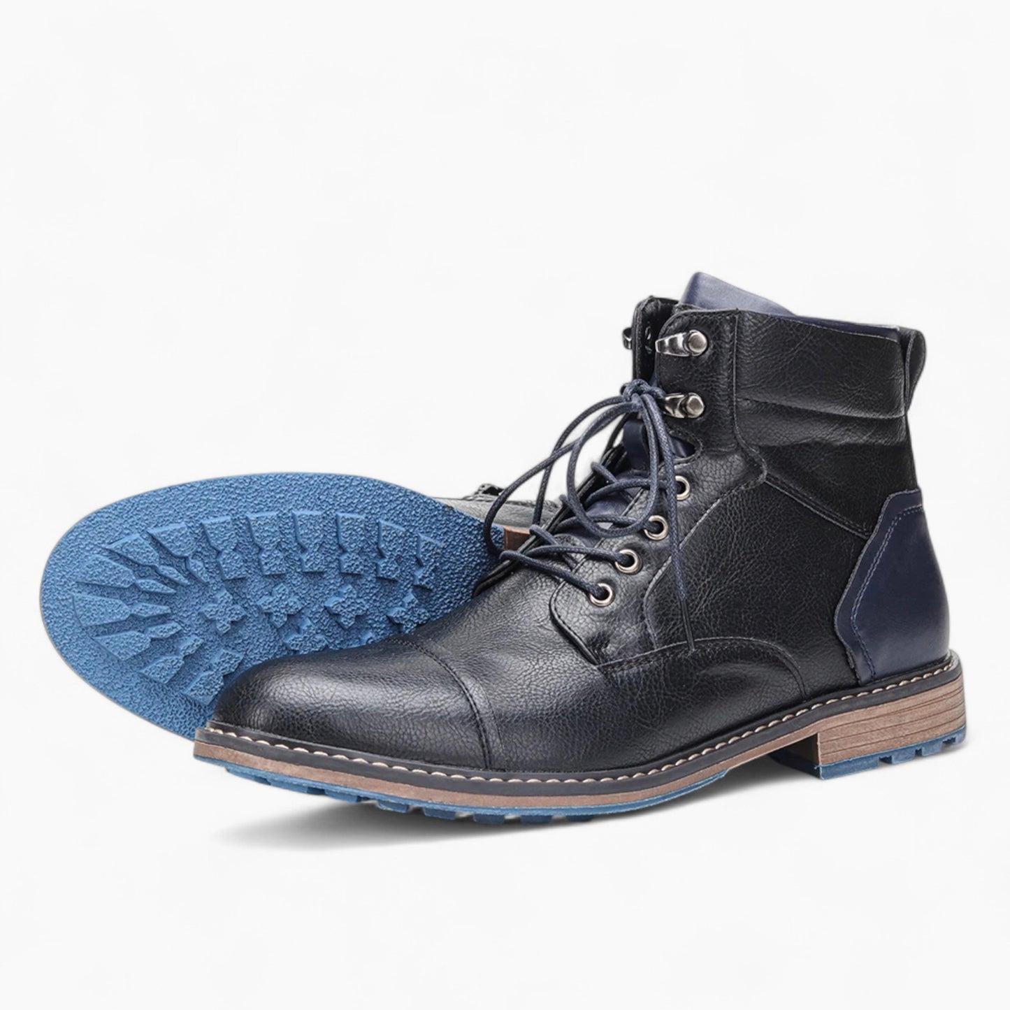 Bastien | Leren Heren Veterboots Met Blauwe Zool
