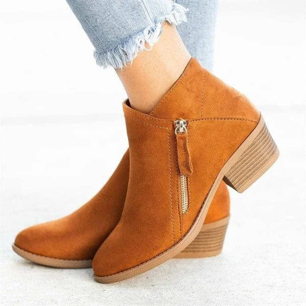 Marivelle™ | Dames Suède Enkellaarsjes met Hak | Comfortabele Herfstboots met Rits en Decoratieve Kwast