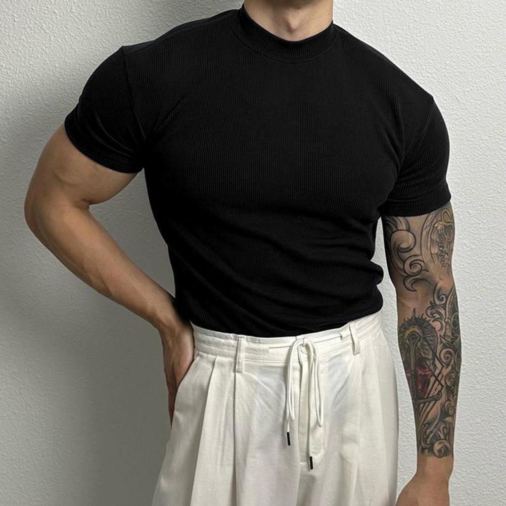 Elian | Fitted T-Shirt Heren | Ribgebreid Shirt met Opstaande Kraag & Korte Mouwen