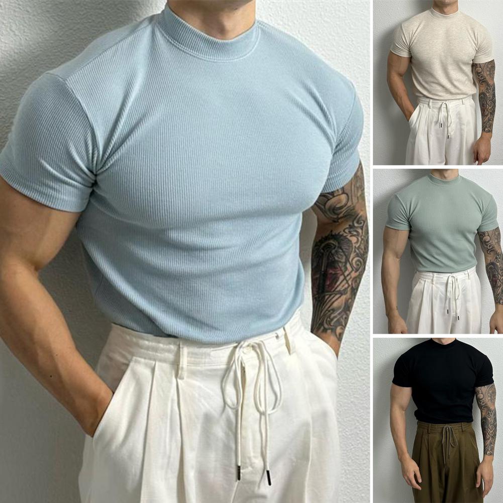 Elian | Fitted T-Shirt Heren | Ribgebreid Shirt met Opstaande Kraag & Korte Mouwen