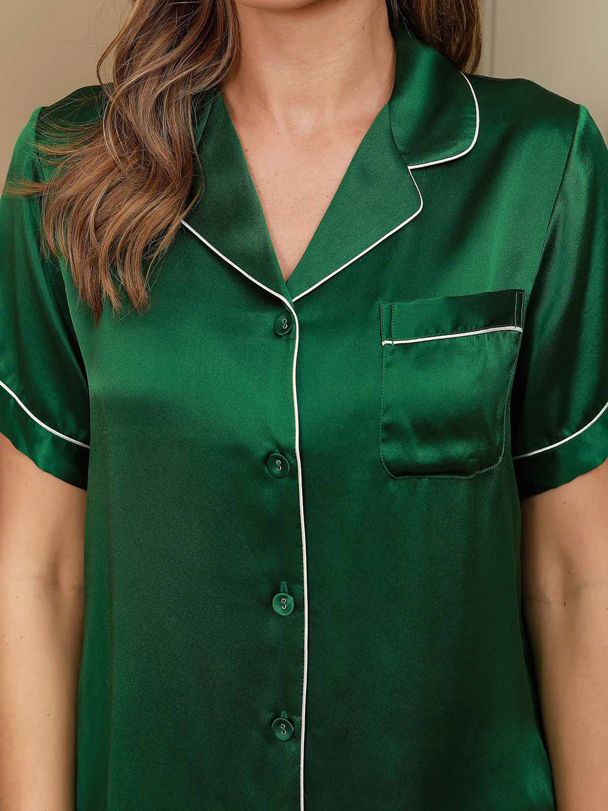 Amaya | Satijnen Pyjamaset met Korte Mouwen en Shorts Dames
