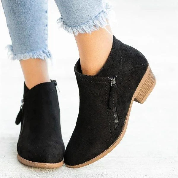 Marivelle™ | Dames Suède Enkellaarsjes met Hak | Comfortabele Herfstboots met Rits en Decoratieve Kwast