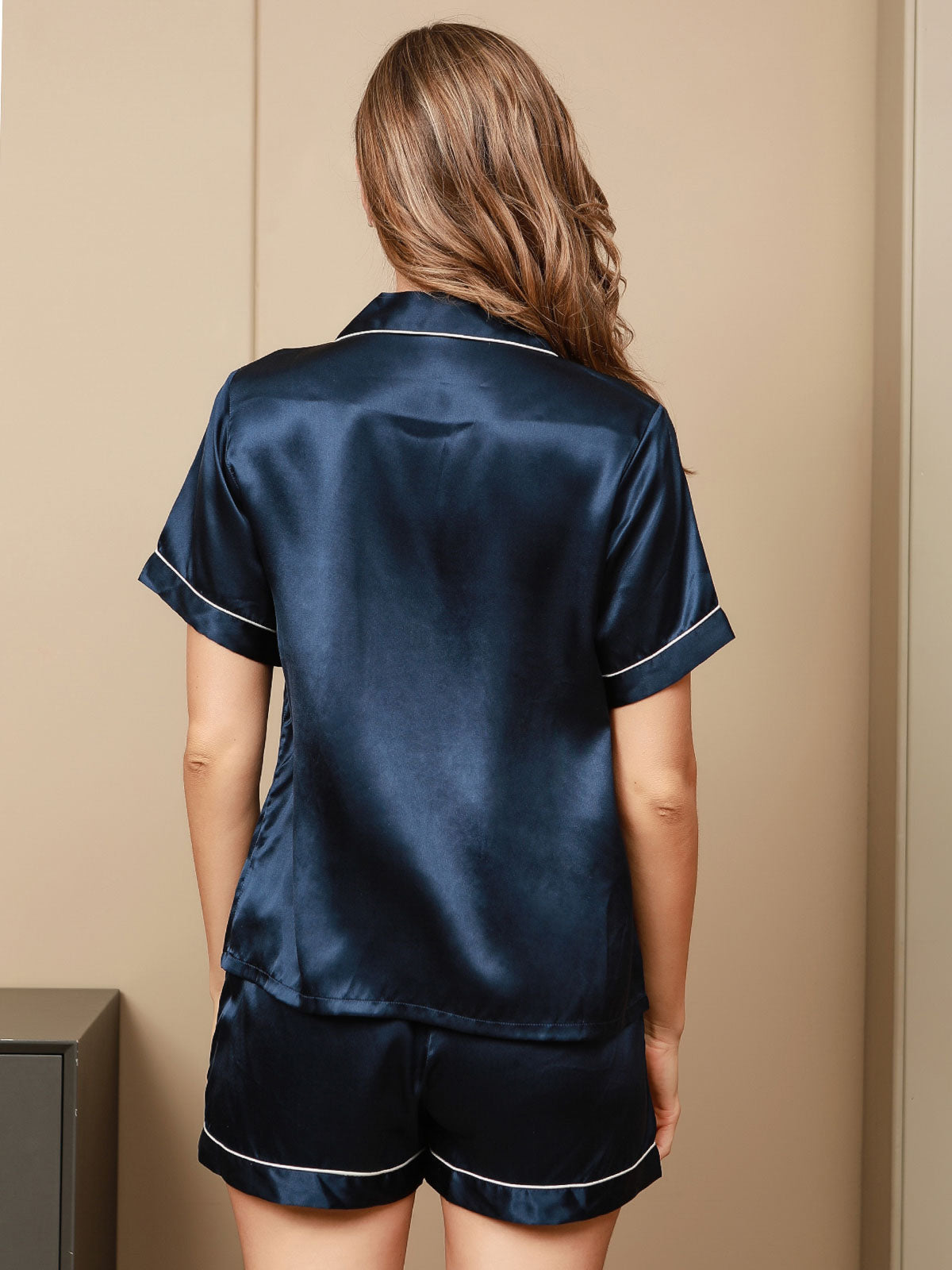 Amaya | Satijnen Pyjamaset met Korte Mouwen en Shorts Dames