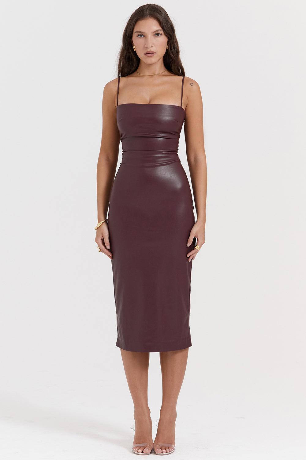 Valena | Vegan Leather Bodycon Midi-Jurk Dames