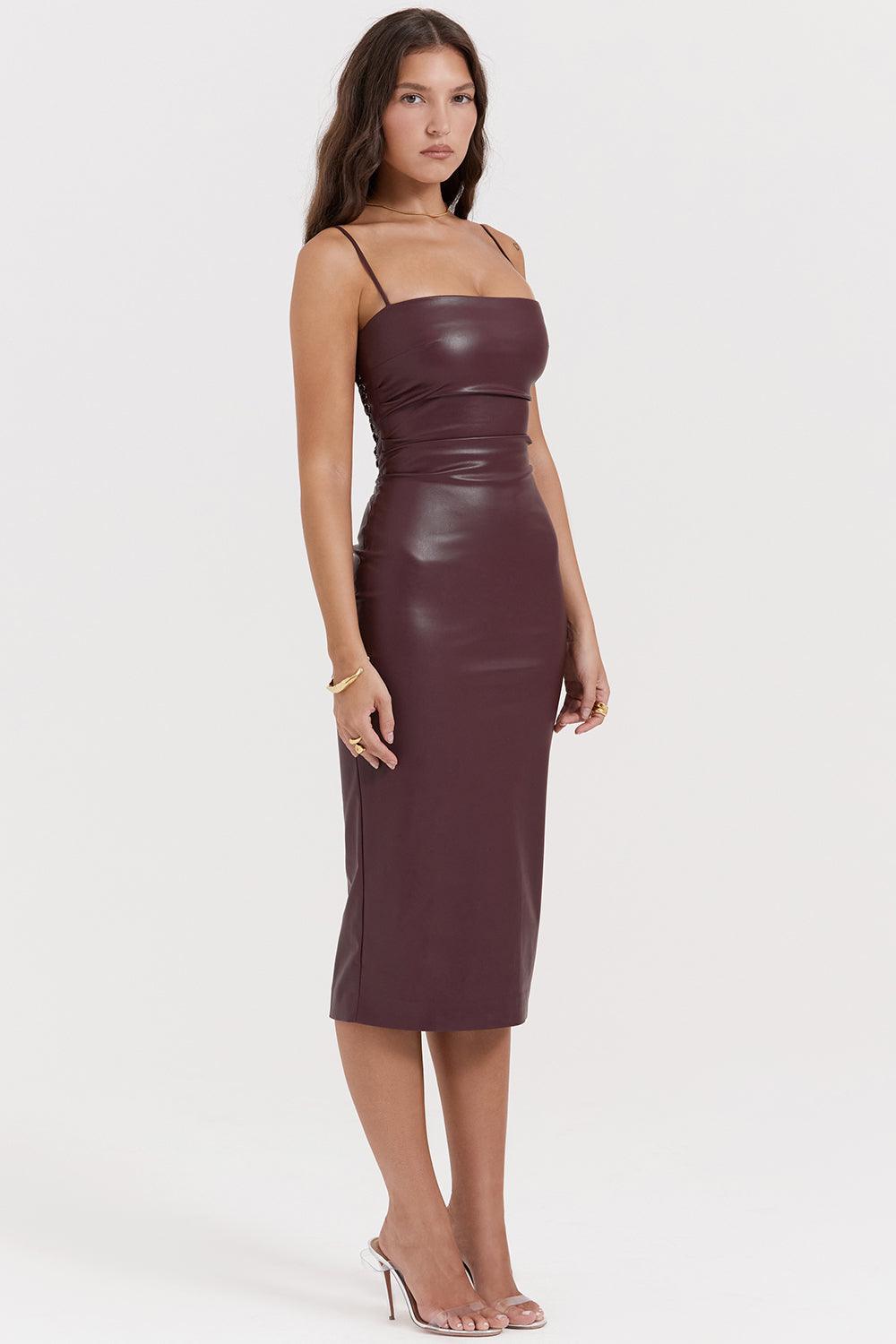 Valena | Vegan Leather Bodycon Midi-Jurk Dames