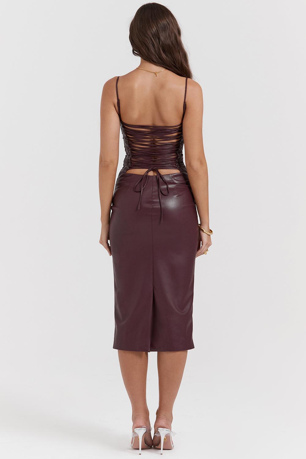 Valena | Vegan Leather Bodycon Midi-Jurk Dames