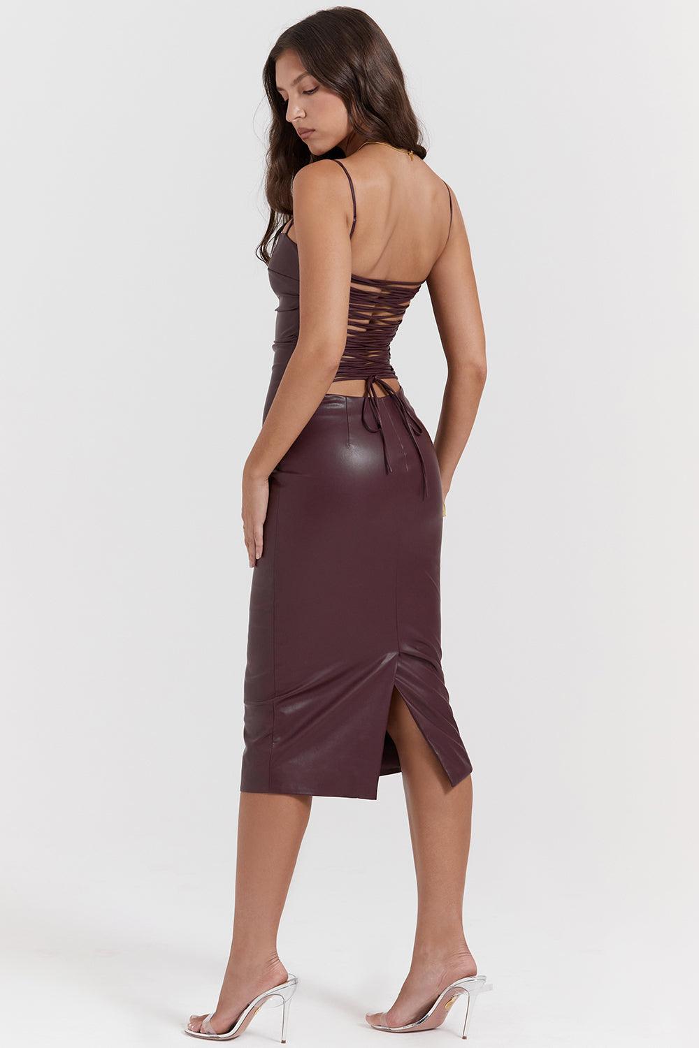 Valena | Vegan Leather Bodycon Midi-Jurk Dames