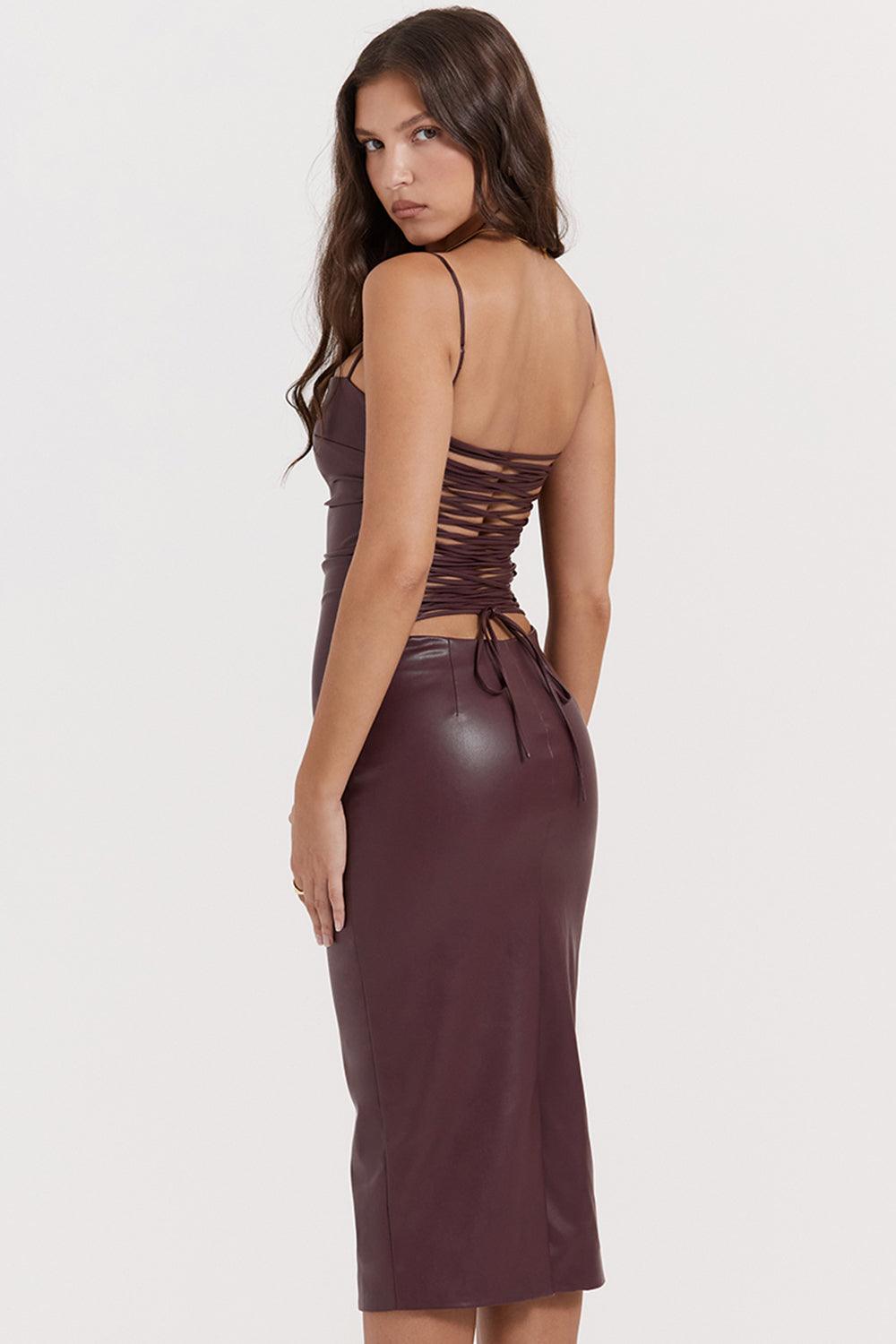 Valena | Vegan Leather Bodycon Midi-Jurk Dames