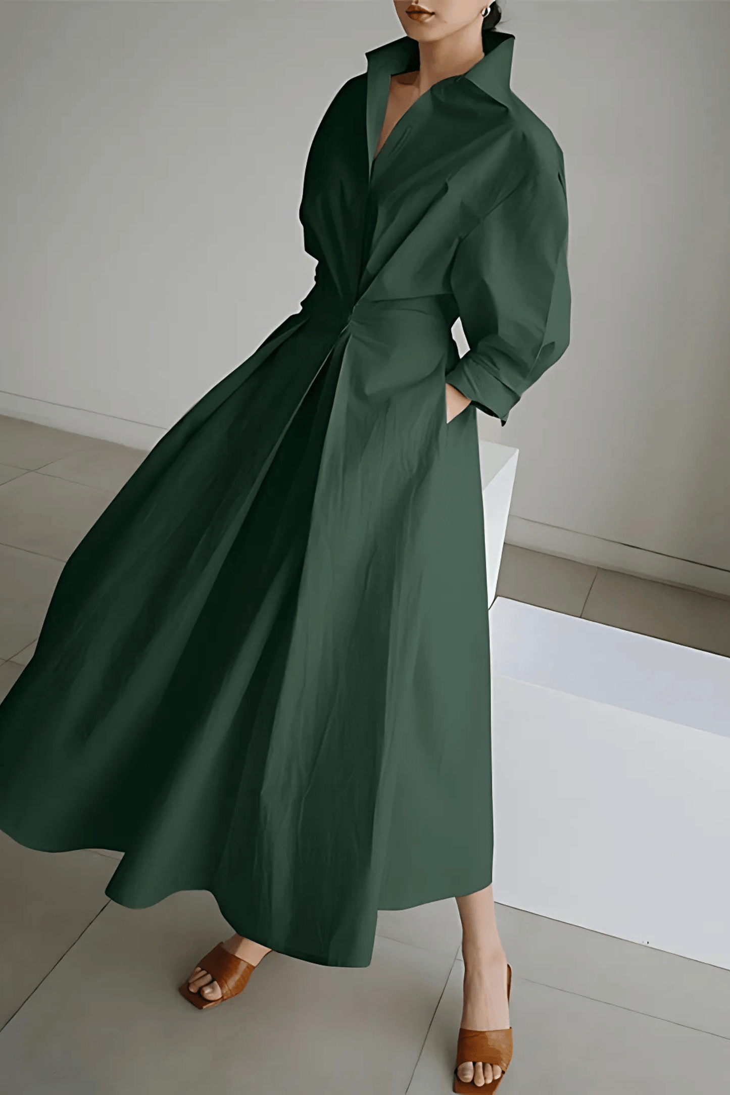 Isotta | Elegante Midi-Jurk Dames Met Geplooide Taille en A-Lijn Rok