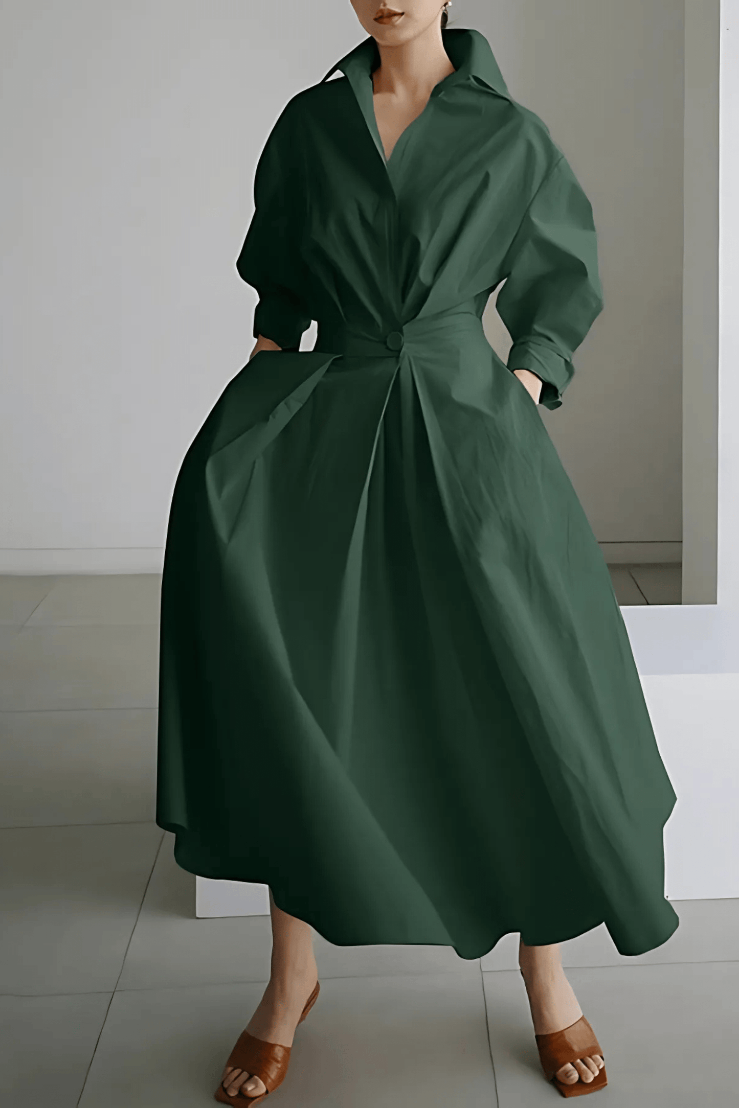 Isotta | Elegante Midi-Jurk Dames Met Geplooide Taille en A-Lijn Rok