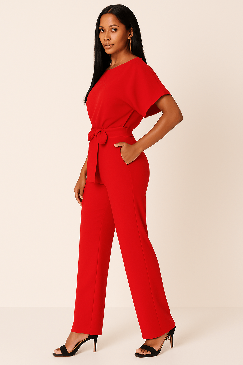 Éliane | Elegante Jumpsuit Met Strikceintuur En Korte Mouwen Dames