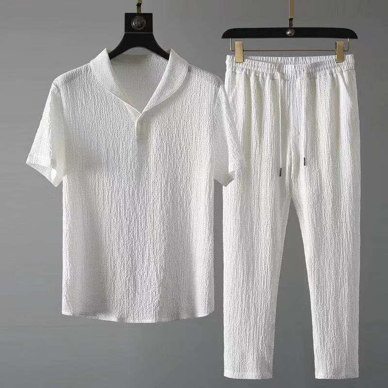 Novero | Luchtige Heren Zomerset met Open Kraagshirt & Comfortabele Broek