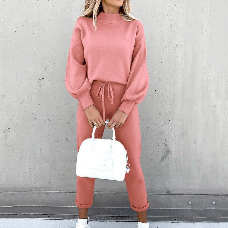 Amarée | Zachte Lounge Set Met Ballonmouwen En Hoge Taille Dames