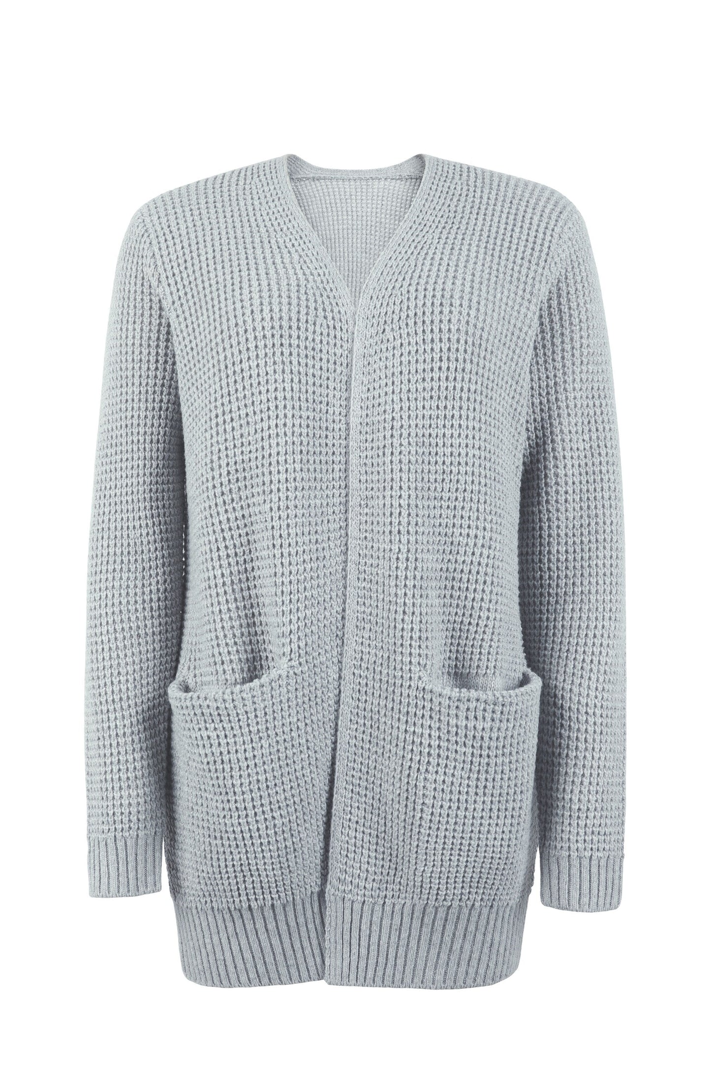 Mireille | Lange Grofgebreide Openvallende Cardigan Met Zakken Dames