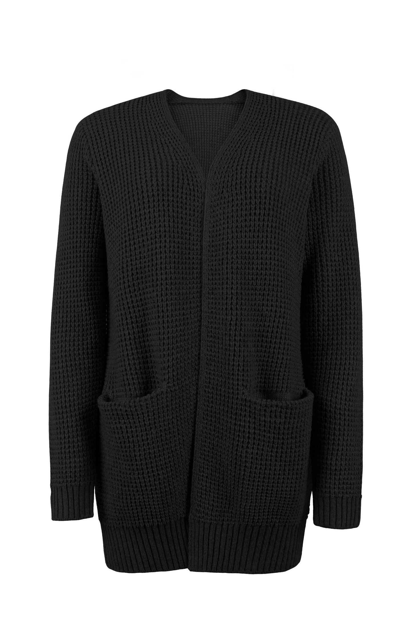 Mireille | Lange Grofgebreide Openvallende Cardigan Met Zakken Dames