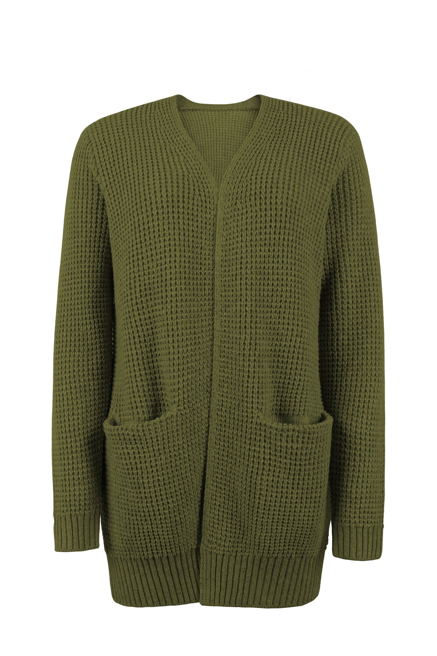 Mireille | Lange Grofgebreide Openvallende Cardigan Met Zakken Dames