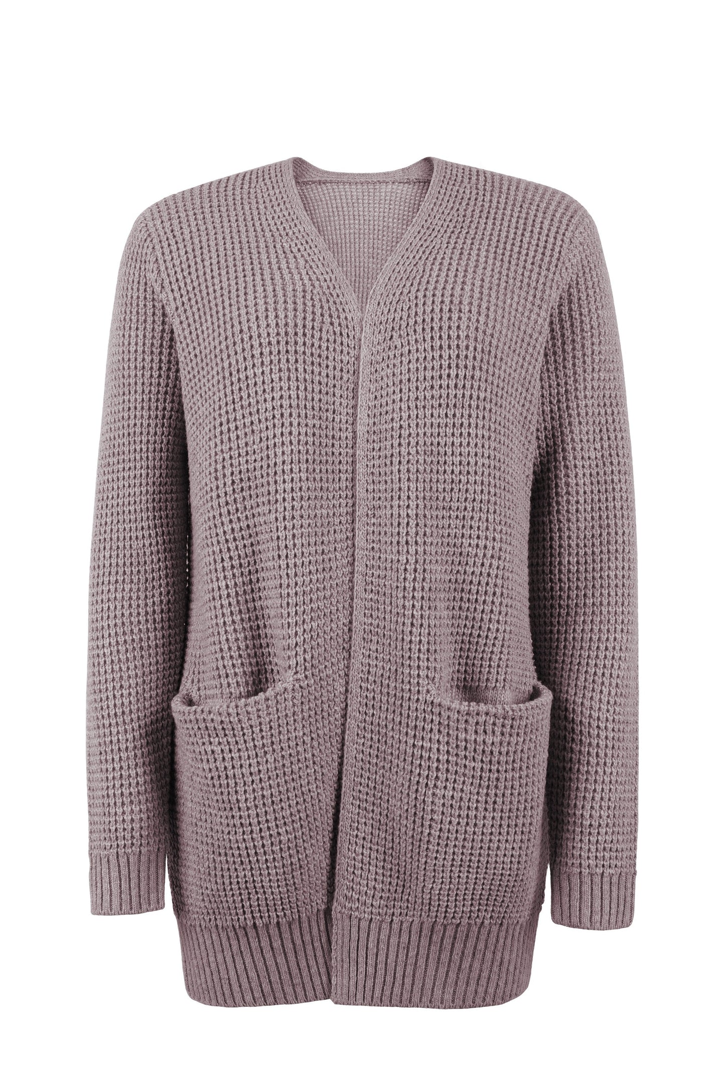 Mireille | Lange Grofgebreide Openvallende Cardigan Met Zakken Dames