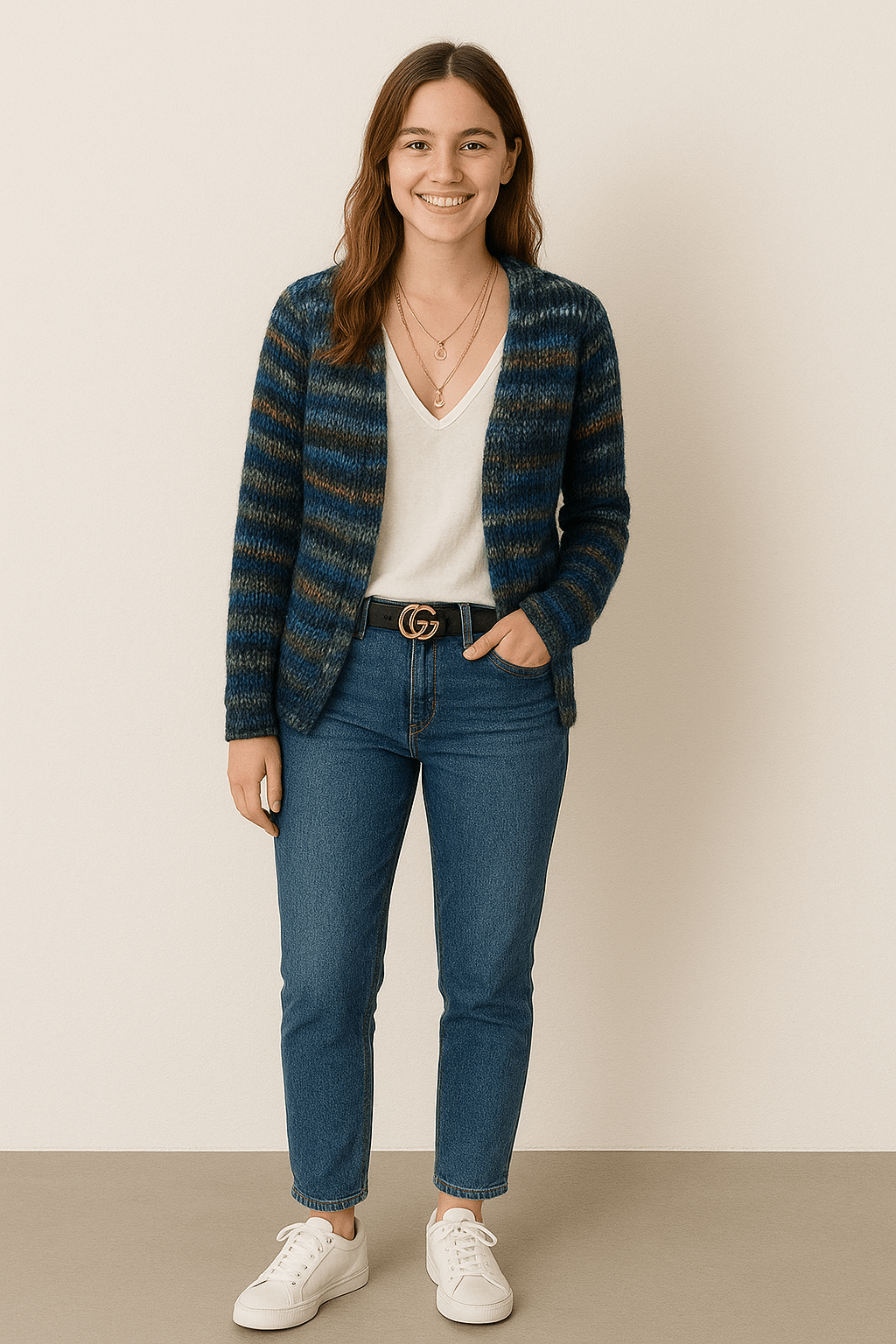 Maribel | Gebreide Cardigan Met Multicolor Strepen En V-Hals Dames