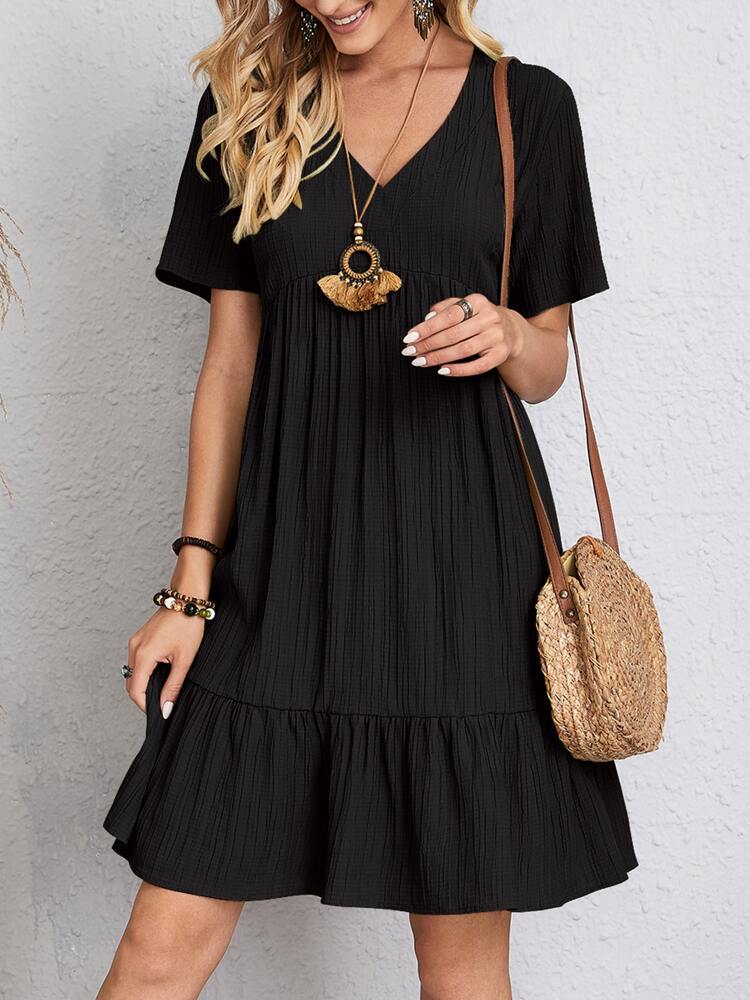 Aluna | Katoenen Zomerjurk Dames met V-Hals, Ruches & Luchtige Boho-Stijl