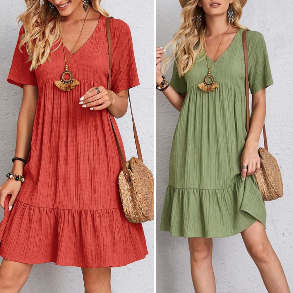 Aluna | Katoenen Zomerjurk Dames met V-Hals, Ruches & Luchtige Boho-Stijl
