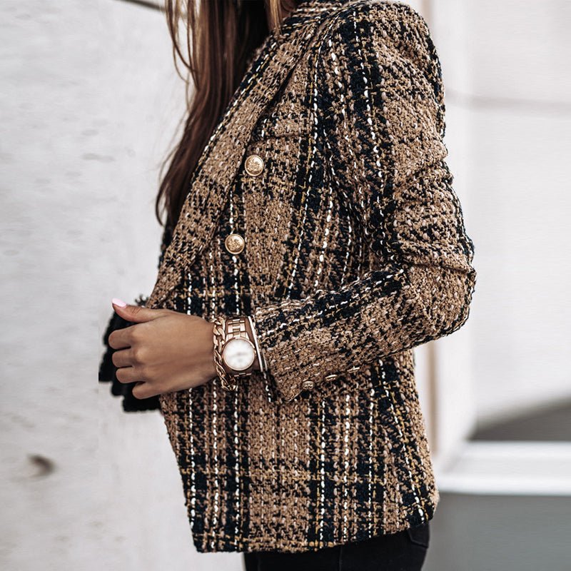 Élodie | Getailleerde Ruitenblazer Voor Dames Met Boucléstructuur En Dubbele Knopenrij