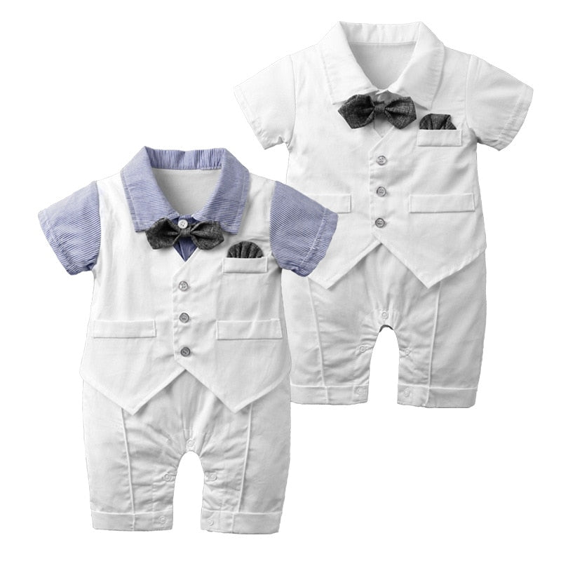 Petit Gala™ | Luxe Babyromper in Kostuumstijl met Strik en Giletlook