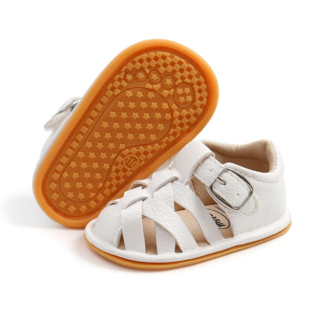 Aeris™ | Wit Leren Babysandalen met Gesp en Flexibele Antislip Zool