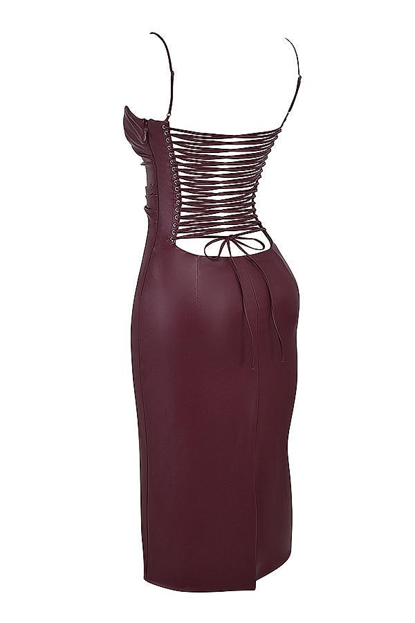 Valena | Vegan Leather Bodycon Midi-Jurk Dames