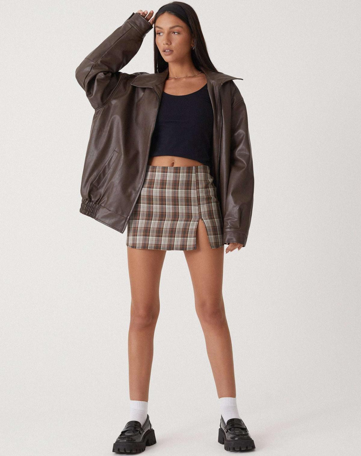 Marzena™ | Dames Oversized Faux Leren Jack | Donkerbruin Retro Bomberjack met Ritssluiting en Steekzakken