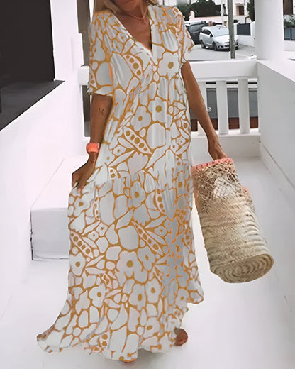 Florivana™ | Dames Maxi Jurk met Bloemenprint | Luchtige Zomerse V-Hals Jurk met Vlindermouwen en Zwierige Pasvorm
