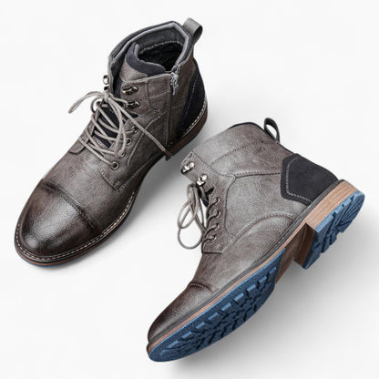 Bastien | Leren Heren Veterboots Met Blauwe Zool