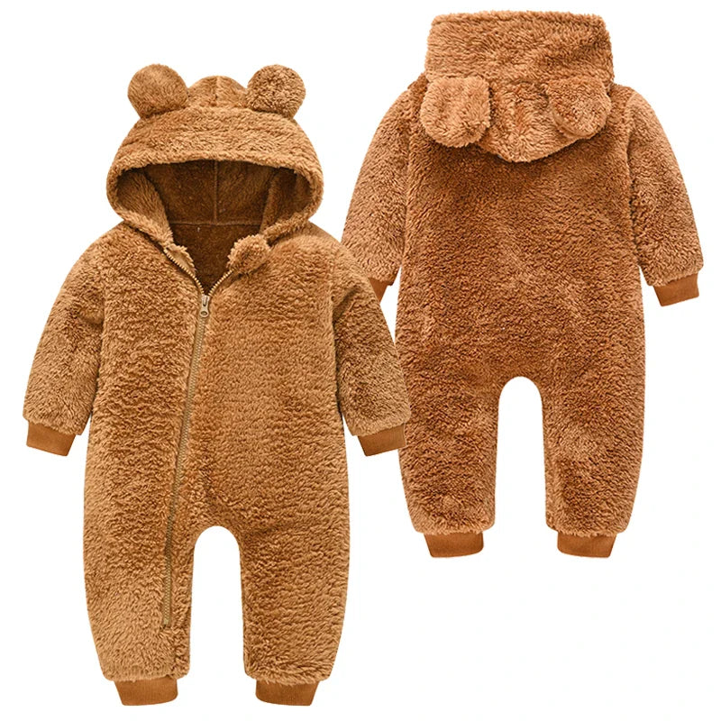 Elian™ | Unisex Teddy Onesie voor Baby’s | Warme Gevoerde Winter Jumpsuit met Capuchon en Berenoortjes