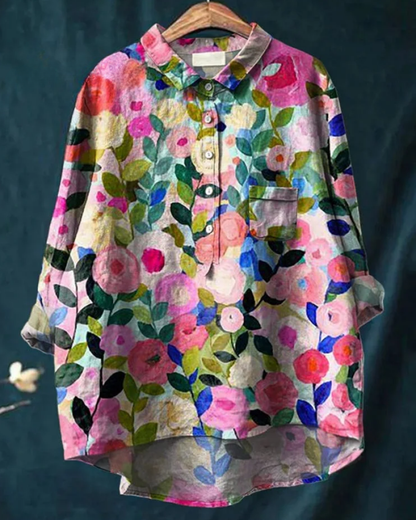 Zahara | Bohemian Blouse Dames | Luchtige Zomerblouse | Lange Mouwen | Artistieke Bloemenprint | Losvallend & Ademend