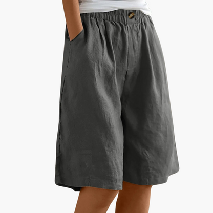 Nova | Bermuda Shorts Dames | Linnen-Katoen Zomerbroek | Luchtig & Comfortabel | Elastische Tailleband & Zakken