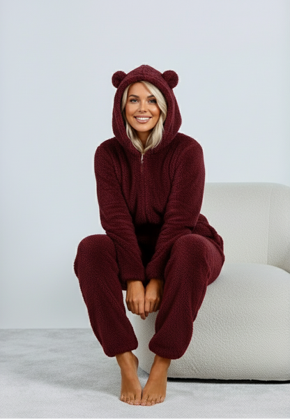 Nila™ | Dames Teddy Onesie | Ultra-Zachte Pluche Jumpsuit met Capuchon & Oortjes