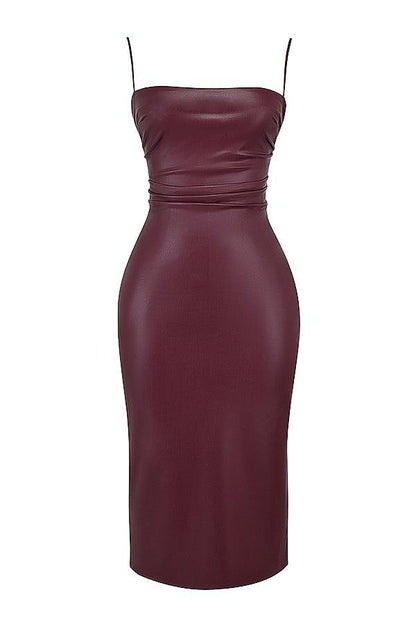 Valena | Vegan Leather Bodycon Midi-Jurk Dames