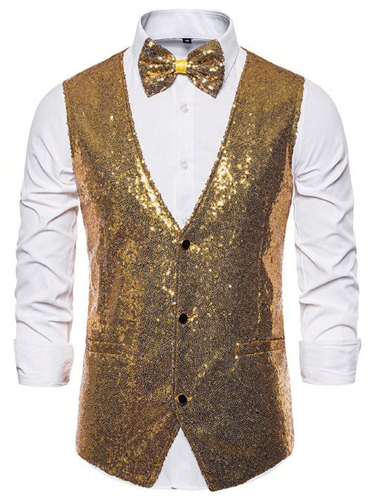 Lazaro | Gouden Pailletten Gilet Heren