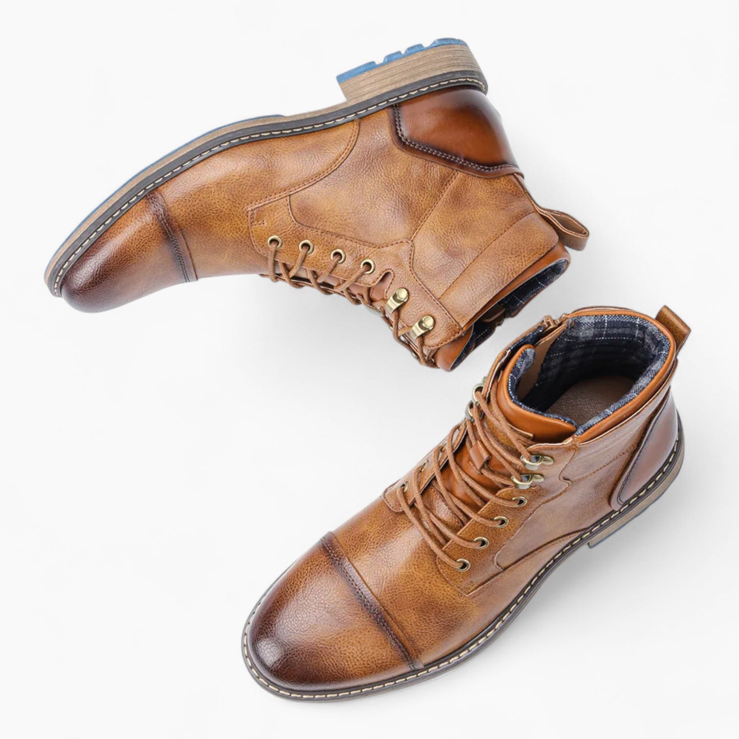 Bastien | Leren Heren Veterboots Met Blauwe Zool