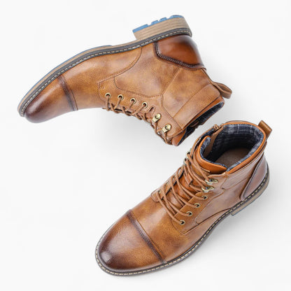 Bastien | Leren Heren Veterboots Met Blauwe Zool